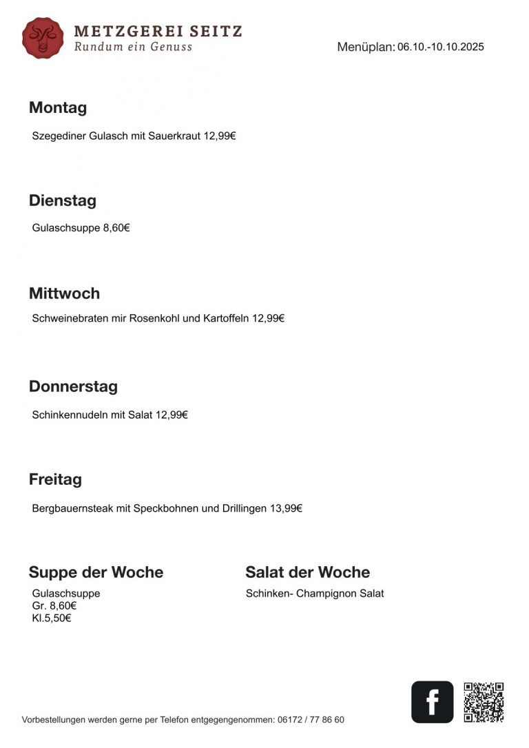 Wochenkarte 06.10.-10.10.2025