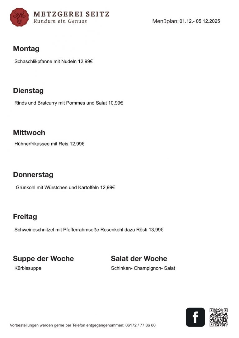 Wochenkarte 01.12.-05.12.2025