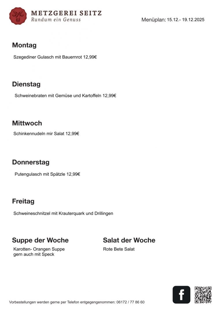 Wochenkarte 15.12.-19.12.2025