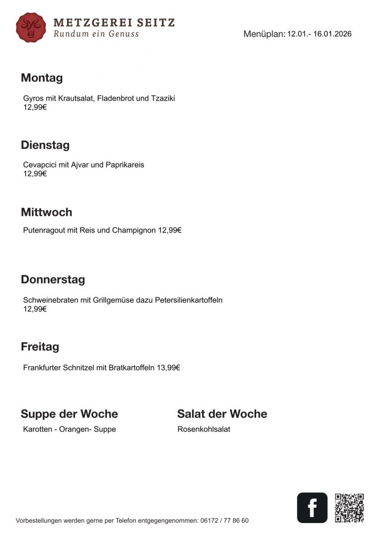 Wochenkarte 12.01-16.01.2026