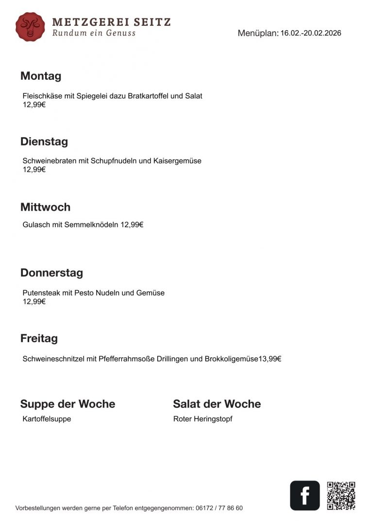 Wochenkarte 16.02.- 20.02.2026