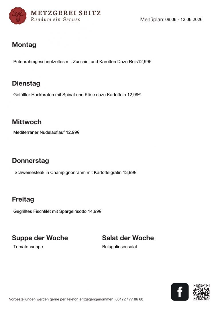 Wochenkarte 08.06.-13.06.2026