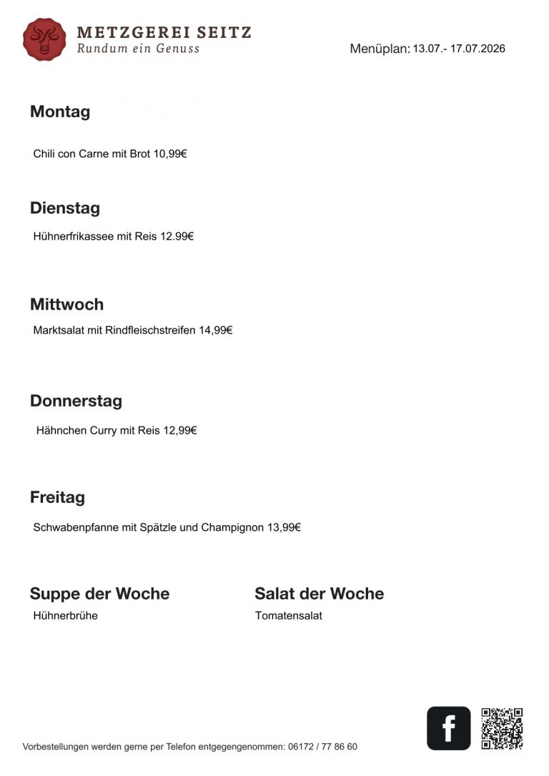 Wochenkarte 13.07.-17.07.2026