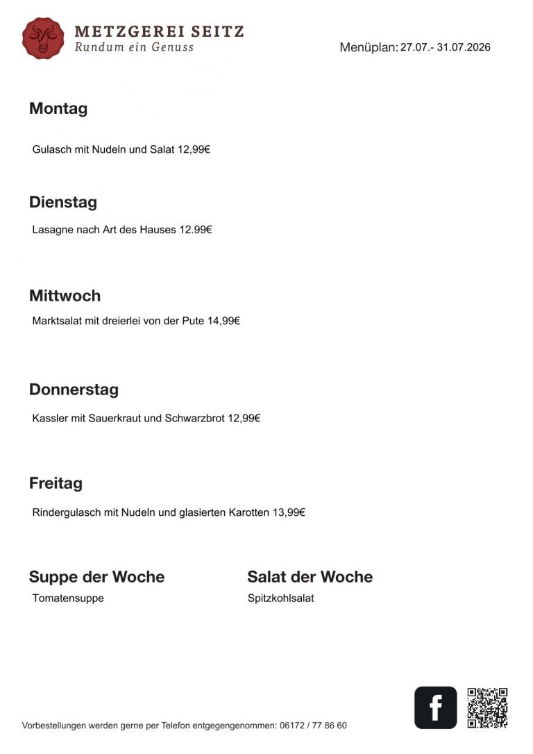Wochenkarte 27.07.- 31.07.2026