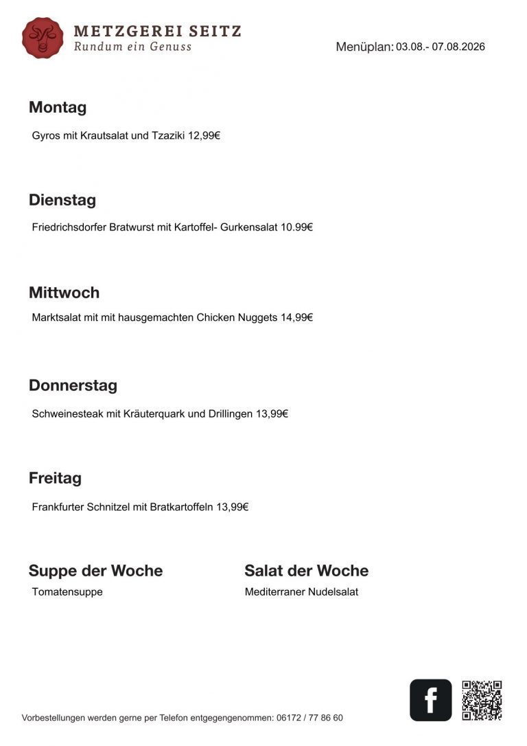 Wochenkarte 03.08.- 07.08.2026