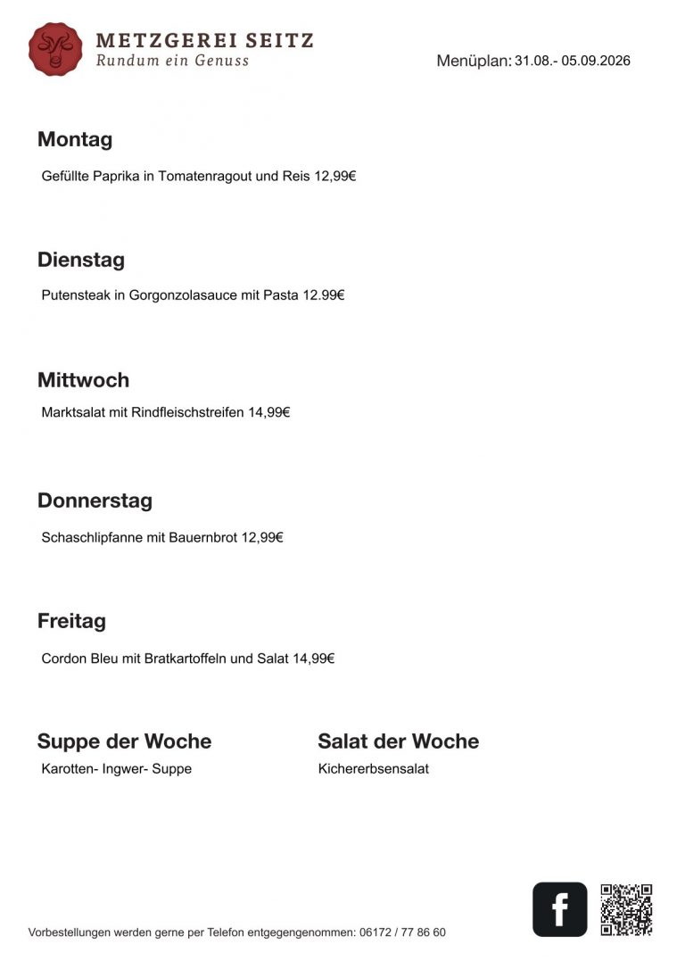 Wochenkarte 31.08.- 05.09.2026