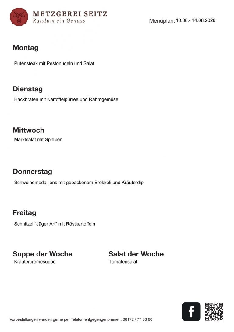 Wochenkarte 10.08.-15.08.2027