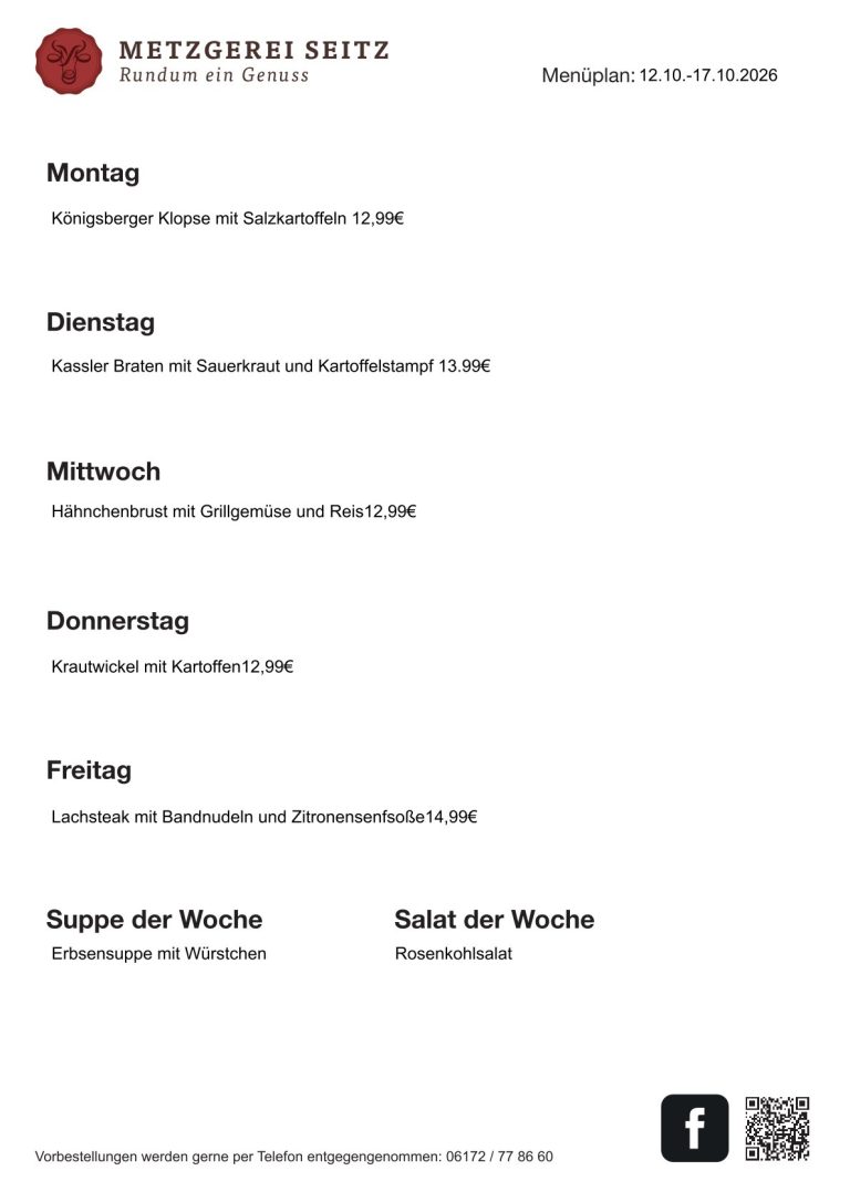 Wochenkarte 12.10.-17.10.2026