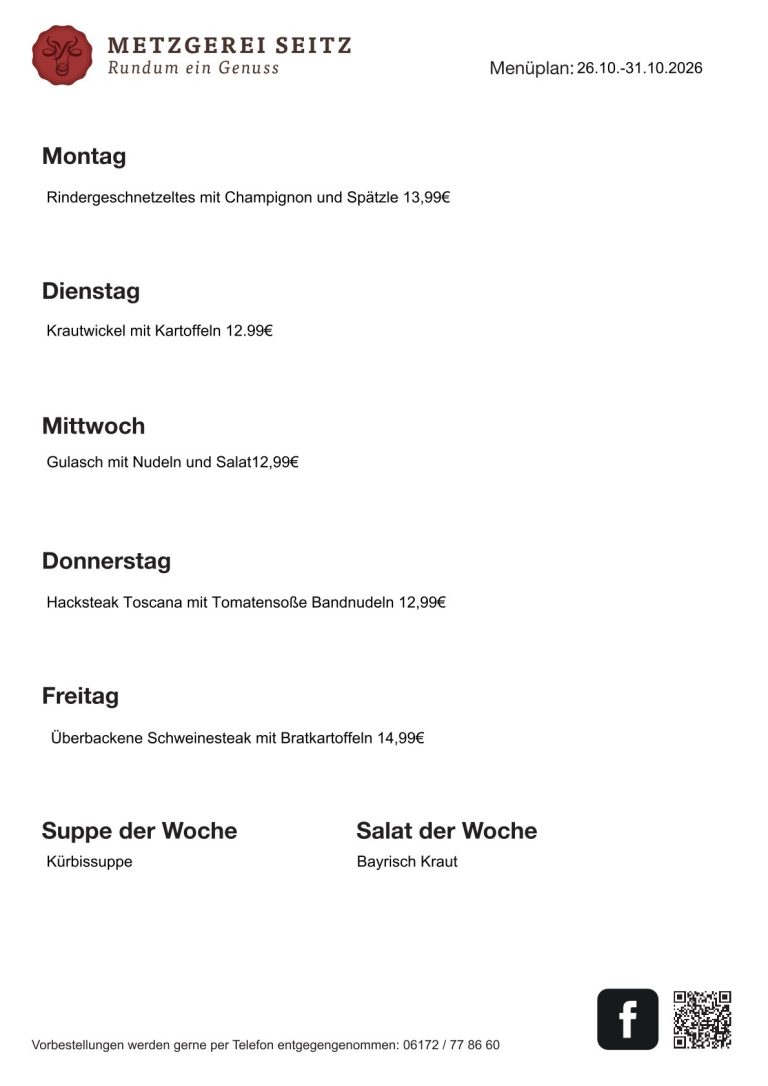 Wochenkarte 26.10.- 31.10.2026