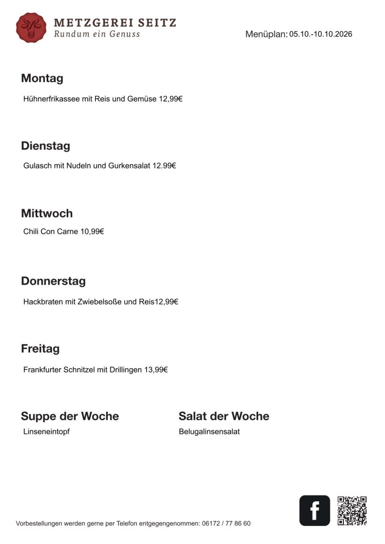 Wochenkarte 05.10.- 10.10.2026